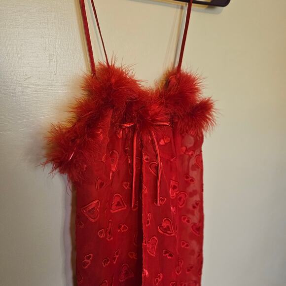 Inner Most Size Small S Red Lingerie Slip Hearts Valentines Day Feather Sheer - Picture 4 of 11